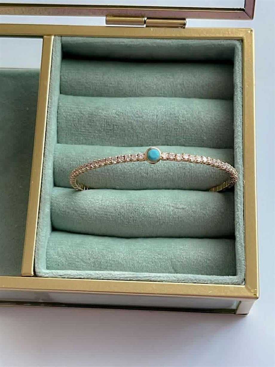 Özel KaplamaMavi Taşlı Minimal Kelepçe Bileklik 