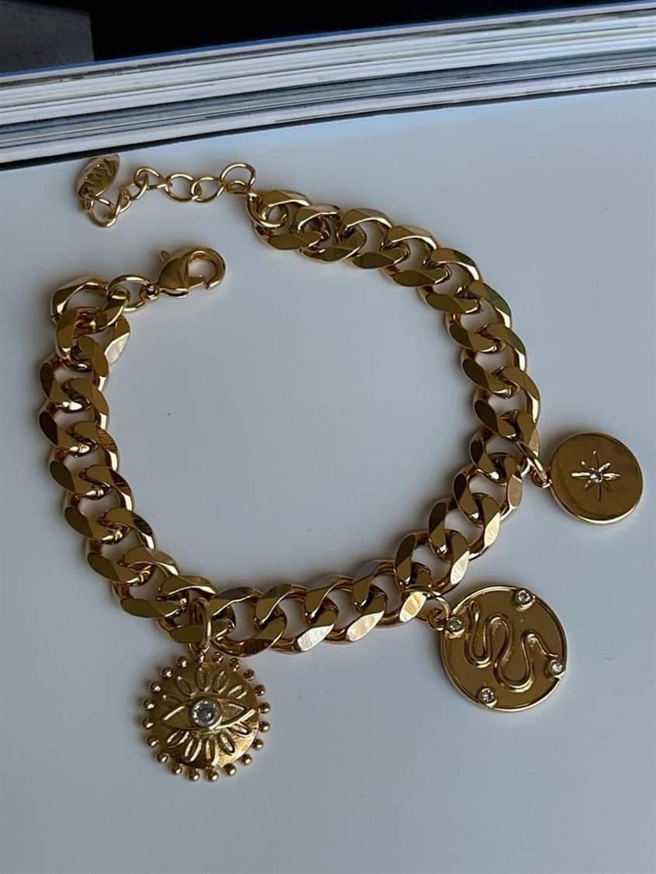 Özel Mikro Altın Kaplama Göz Detaylı Bileklik (20 Cm)