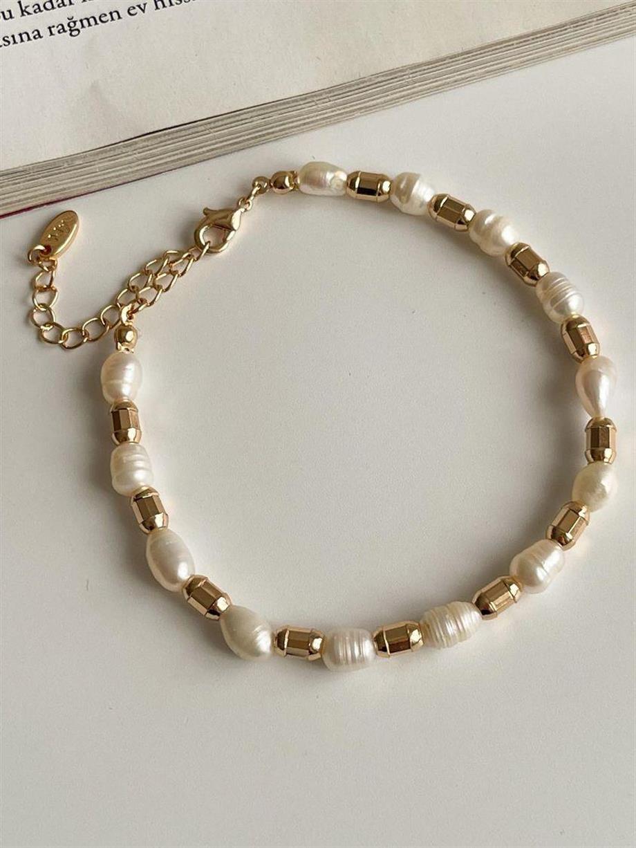 Özel Mikro Altın Kaplama İncili Gold Boncuklu Vip Bİleklik (22 Cm)