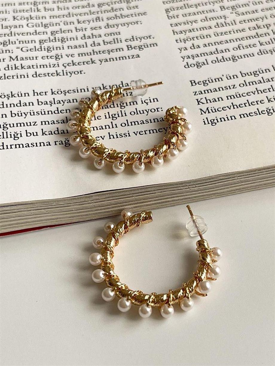 Özel Mikro Altın Kaplama İncili Halka Vip Küpe (3 Cm)