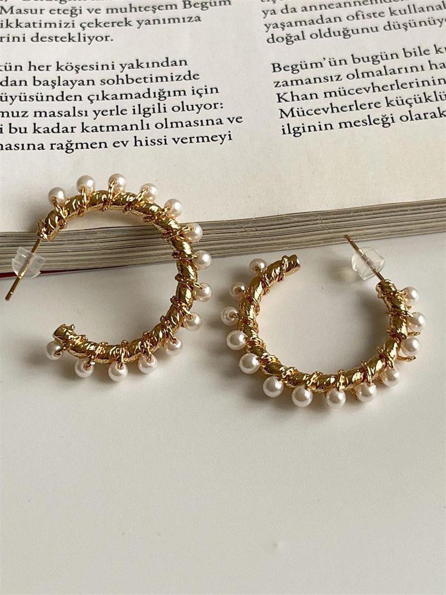 Özel Mikro Altın Kaplama İncili Halka Vip Küpe (3 Cm)