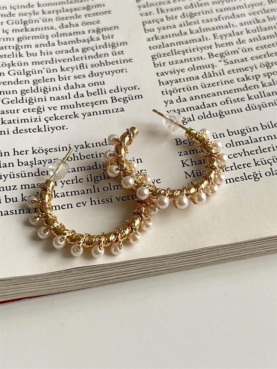 Özel Mikro Altın Kaplama İncili Halka Vip Küpe (3 Cm)