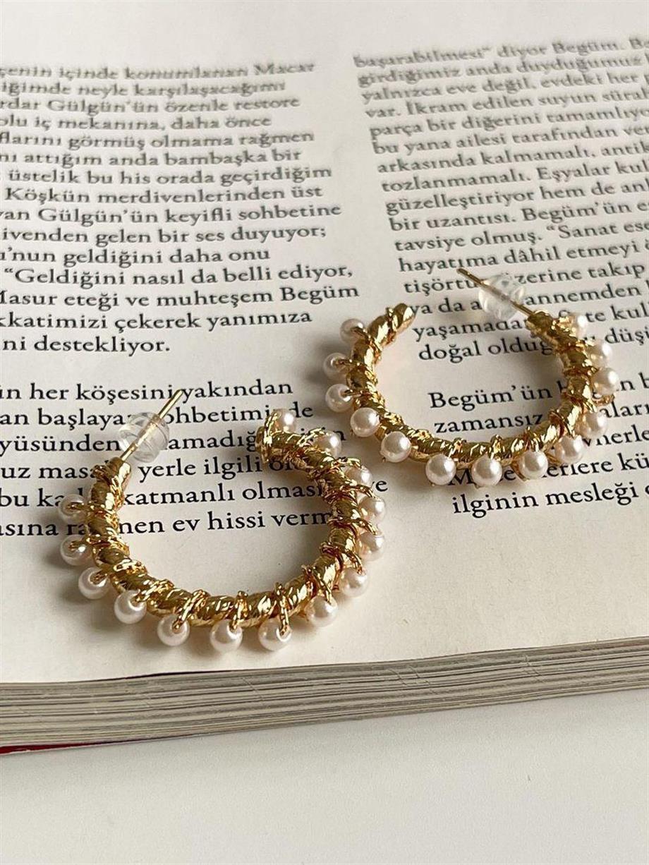 Özel Mikro Altın Kaplama İncili Halka Vip Küpe (3 Cm)