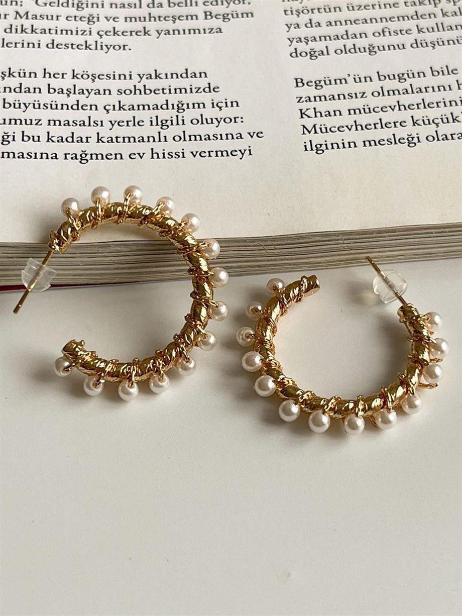 Özel Mikro Altın Kaplama İncili Halka Vip Küpe (3 Cm)