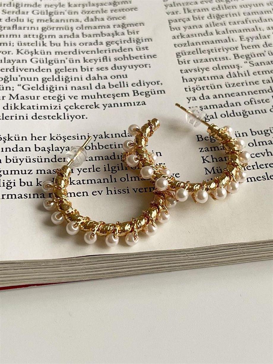Özel Mikro Altın Kaplama İncili Halka Vip Küpe (3 Cm)