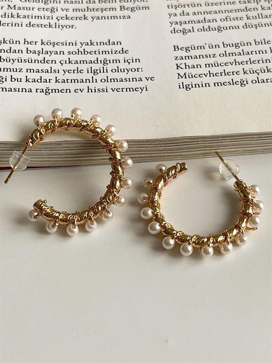 Özel Mikro Altın Kaplama İncili Halka Vip Küpe (3 Cm)