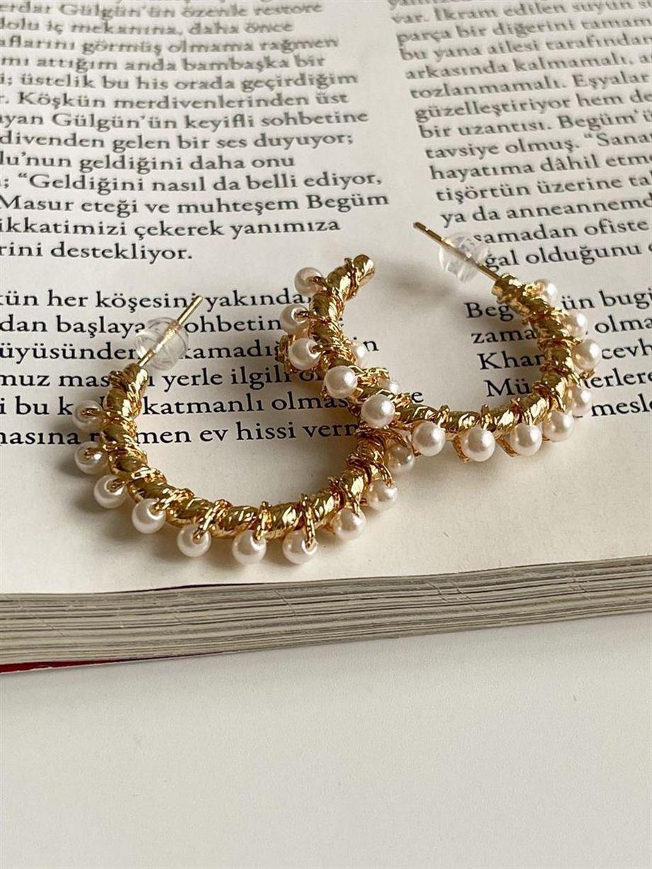 Özel Mikro Altın Kaplama İncili Halka Vip Küpe (3 Cm)
