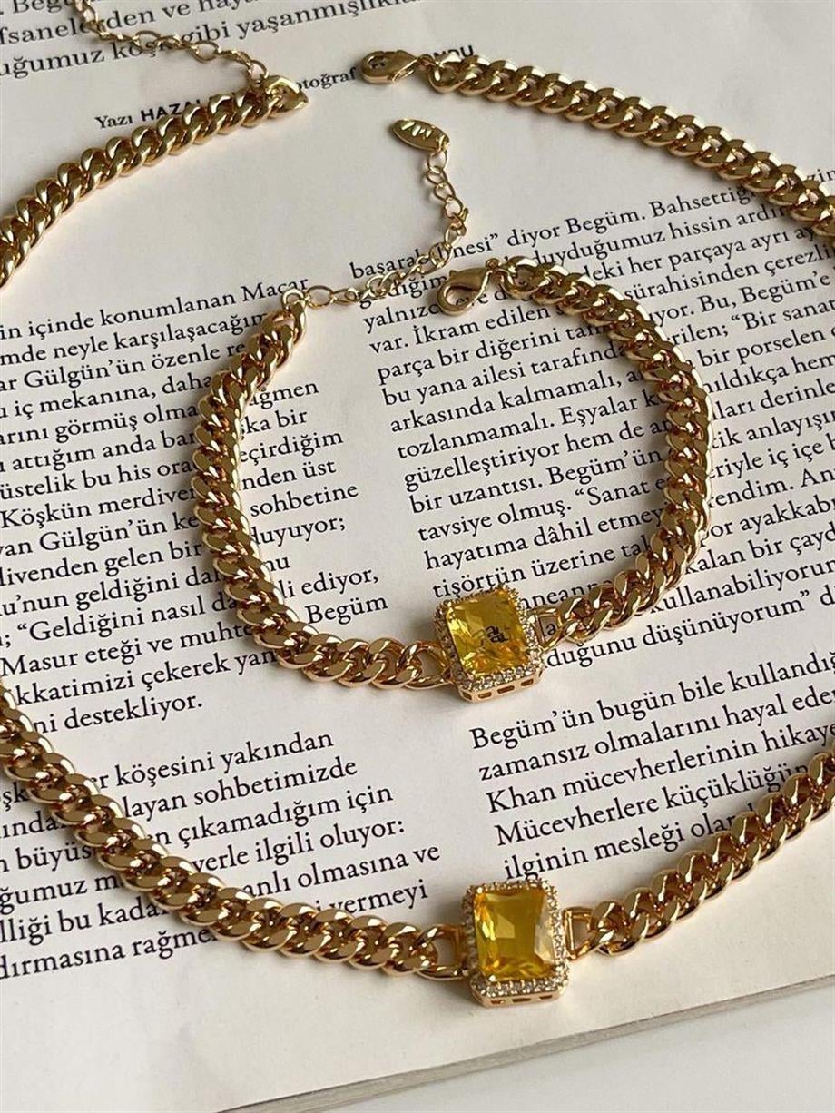 Özel Mikro Altın Kaplama Safir Sarı Taşlı Vip Bileklik (21 Cm)