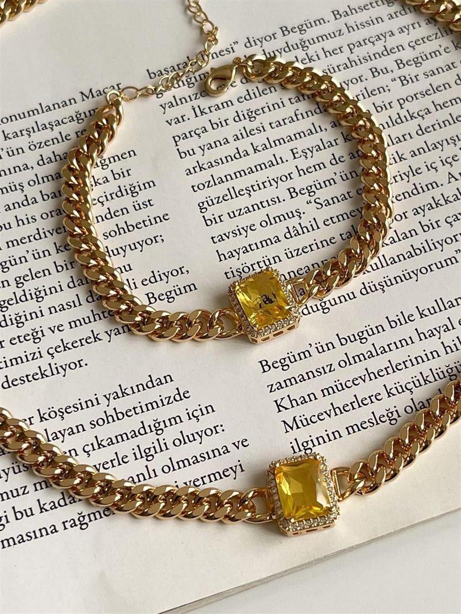Özel Mikro Altın Kaplama Safir Sarı Taşlı Vip Bileklik (21 Cm)