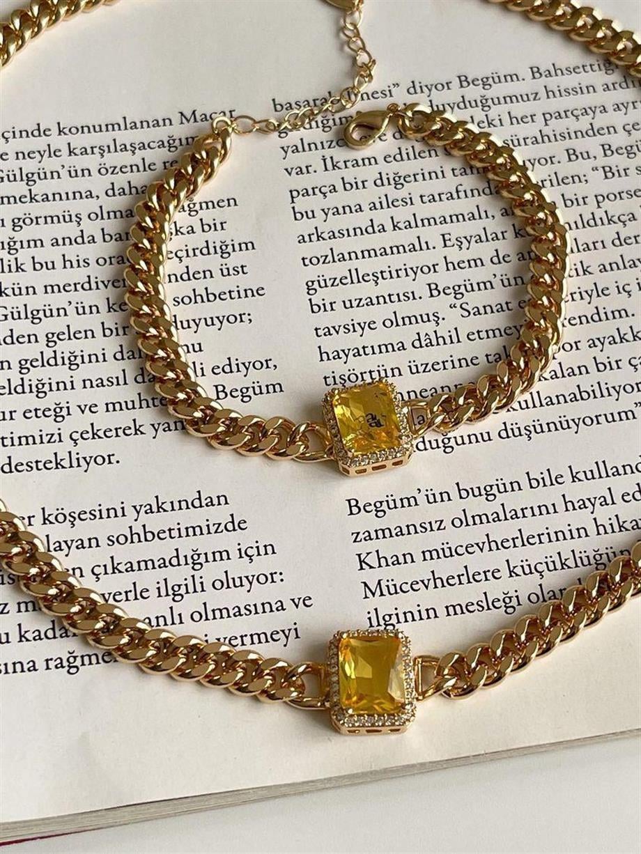 Özel Mikro Altın Kaplama Safir Sarı Taşlı Vip Bileklik (21 Cm)