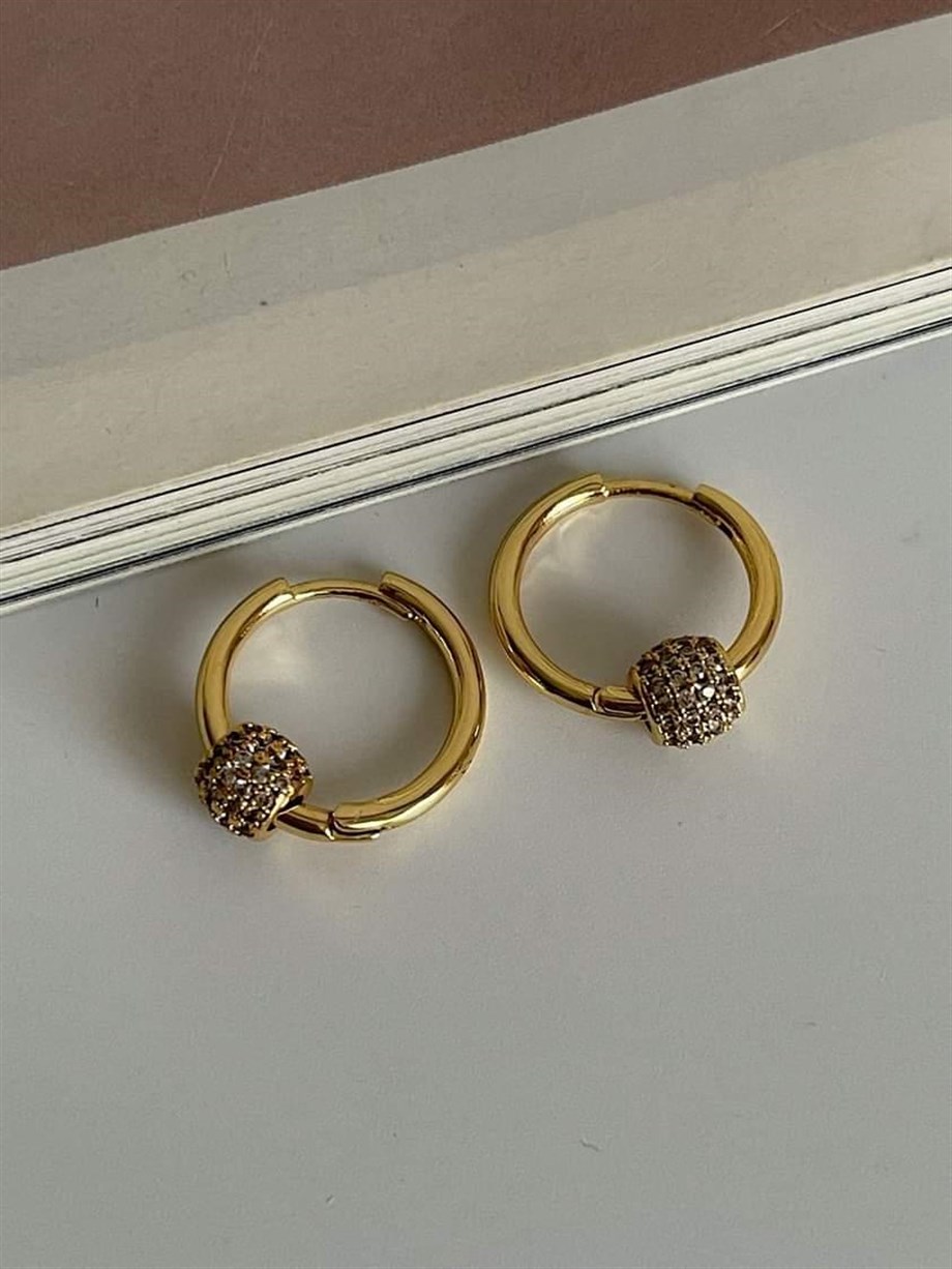 Özel Seri Gold Vip Topçuk Taşlı Halka Küpe  (2 Cm)