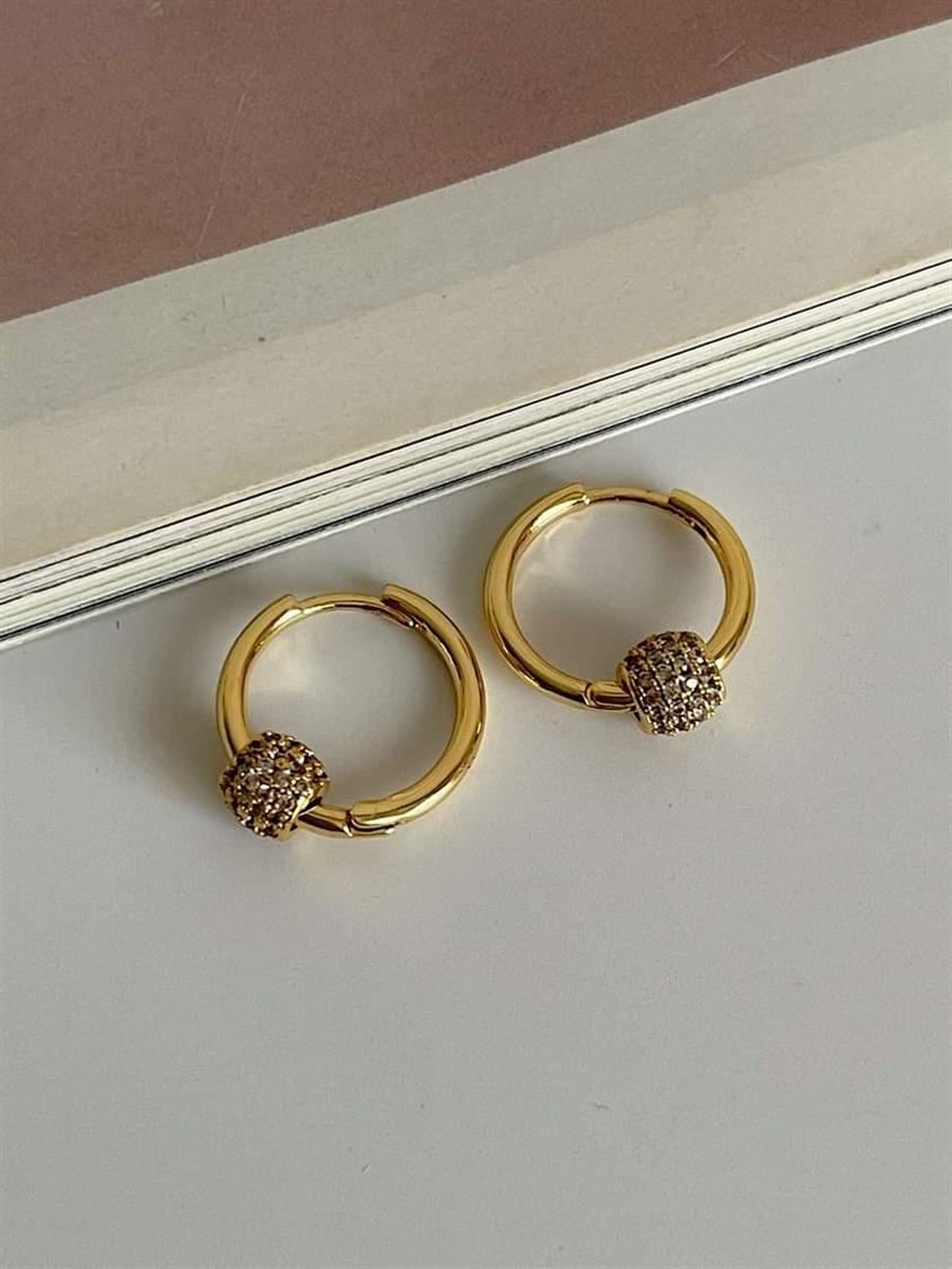 Özel Seri Gold Vip Topçuk Taşlı Halka Küpe  (2 Cm)