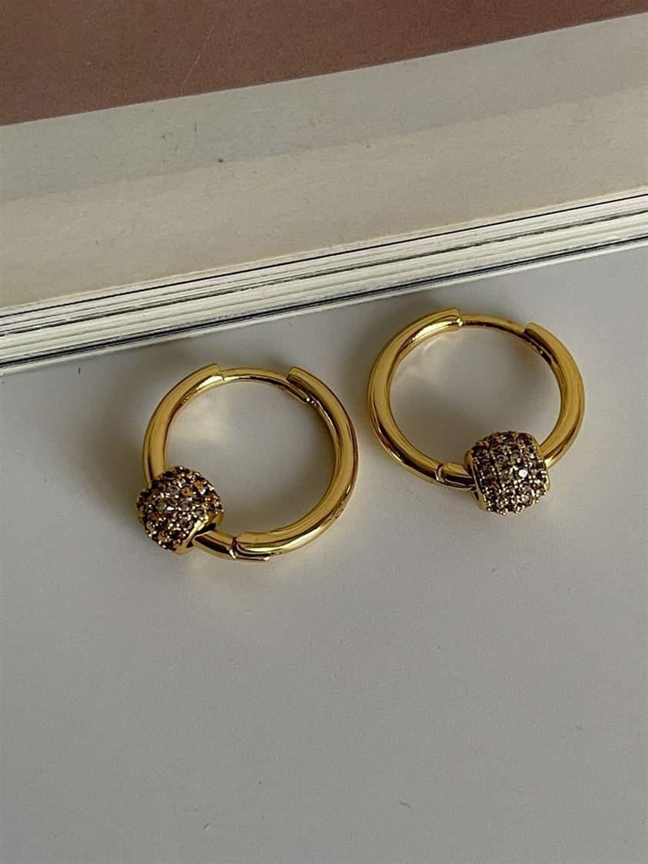 Özel Seri Gold Vip Topçuk Taşlı Halka Küpe  (2 Cm)