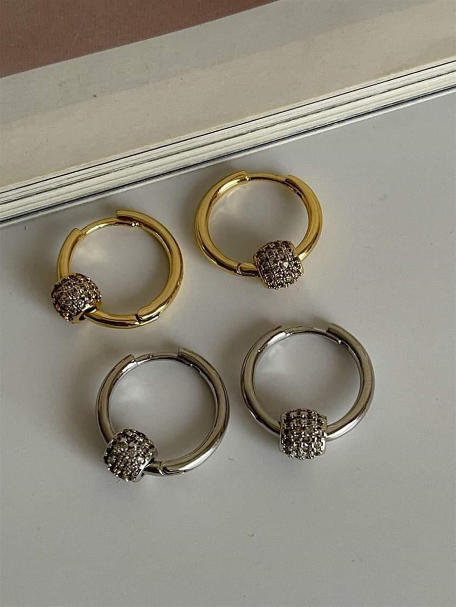 Özel Seri Gold Vip Topçuk Taşlı Halka Küpe  (2 Cm)