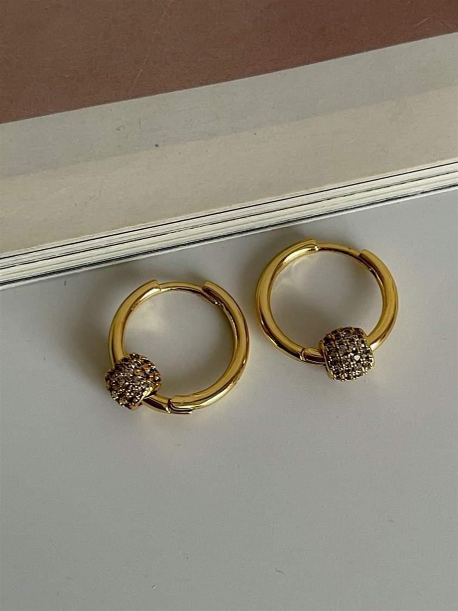Özel Seri Gold Vip Topçuk Taşlı Halka Küpe  (2 Cm)