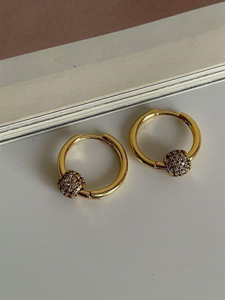 Özel Seri Gold Vip Topçuk Taşlı Halka Küpe  (2 Cm)