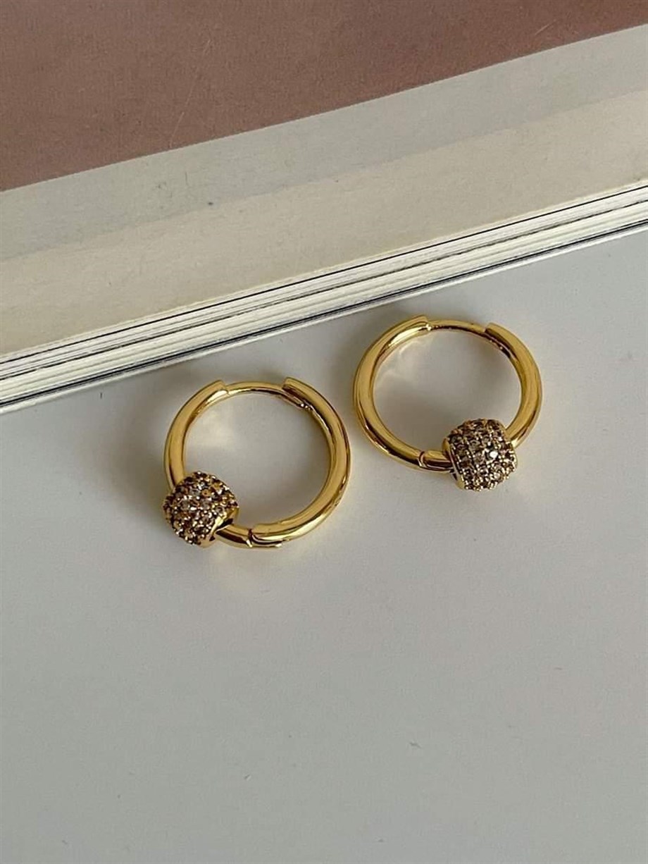 Özel Seri Gold Vip Topçuk Taşlı Halka Küpe  (2 Cm)