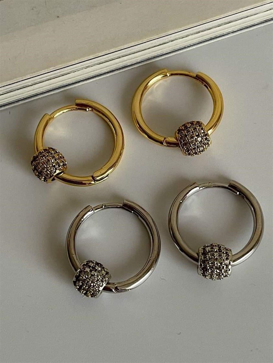 Özel Seri Gold Vip Topçuk Taşlı Halka Küpe  (2 Cm)