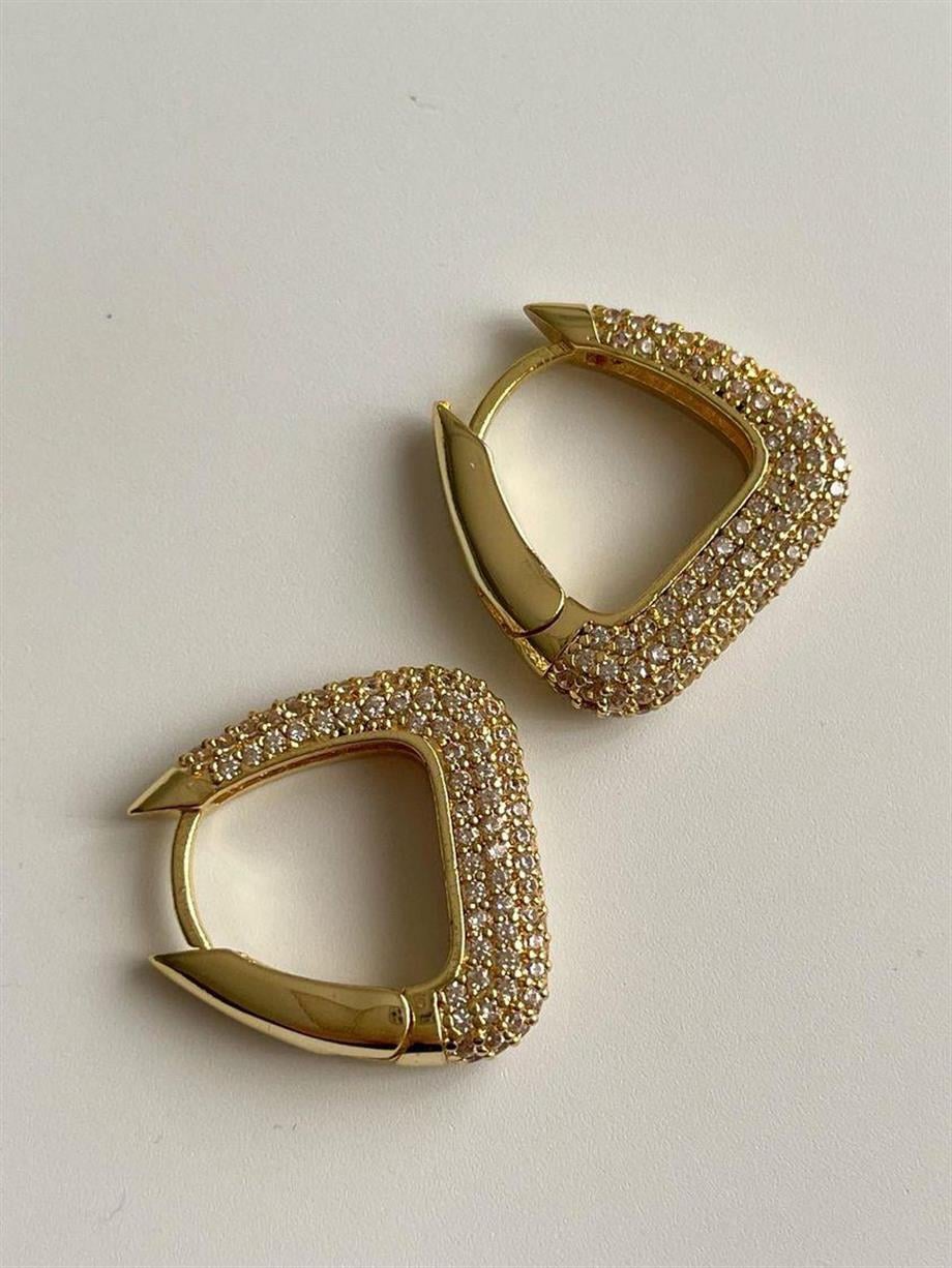Özel Seri Gold Zirkon Taşlı Küpe (2 Cm)