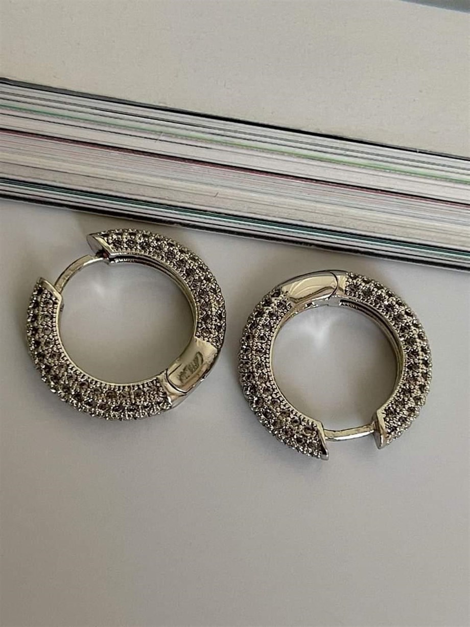 Özel Seri Gümüş Renk Zirkon Taşlı Halka Küpe (2 Cm)