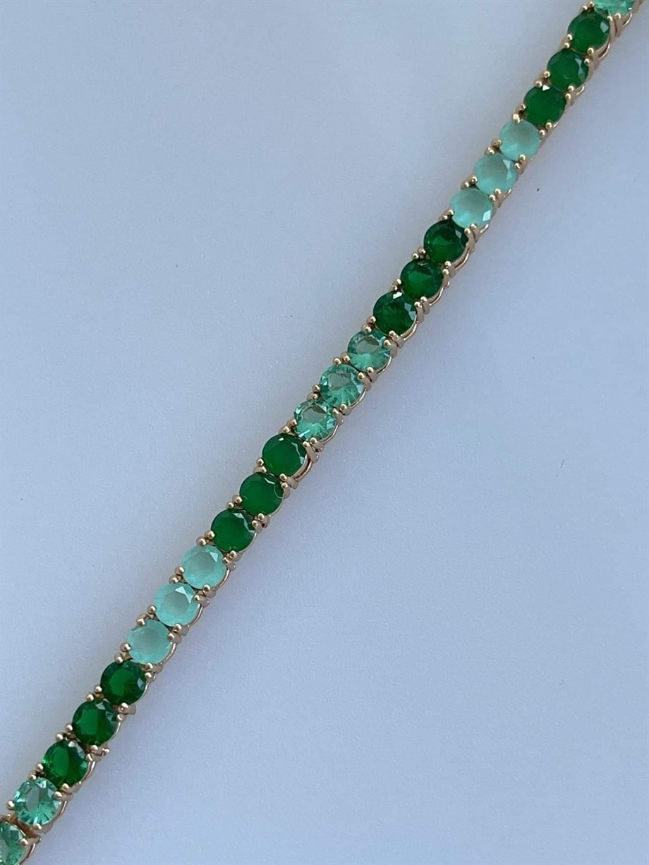 Özel Seri Pirinç Üzeri Altın Kaplama Yeşil Bileklik (19 Cm)