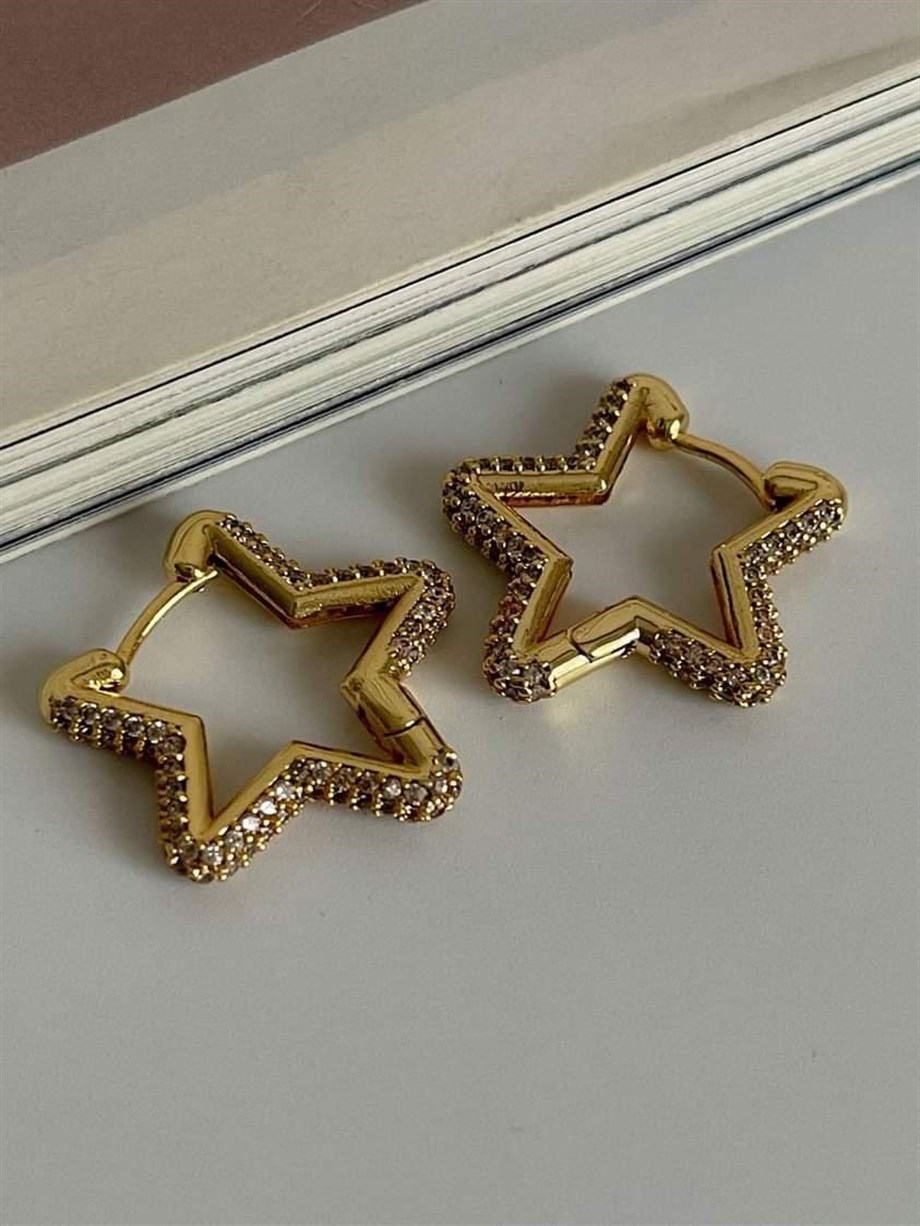 Özel Seri Vip Full Zirkon Taşlı Yıldız Küpe (2.20 Cm)