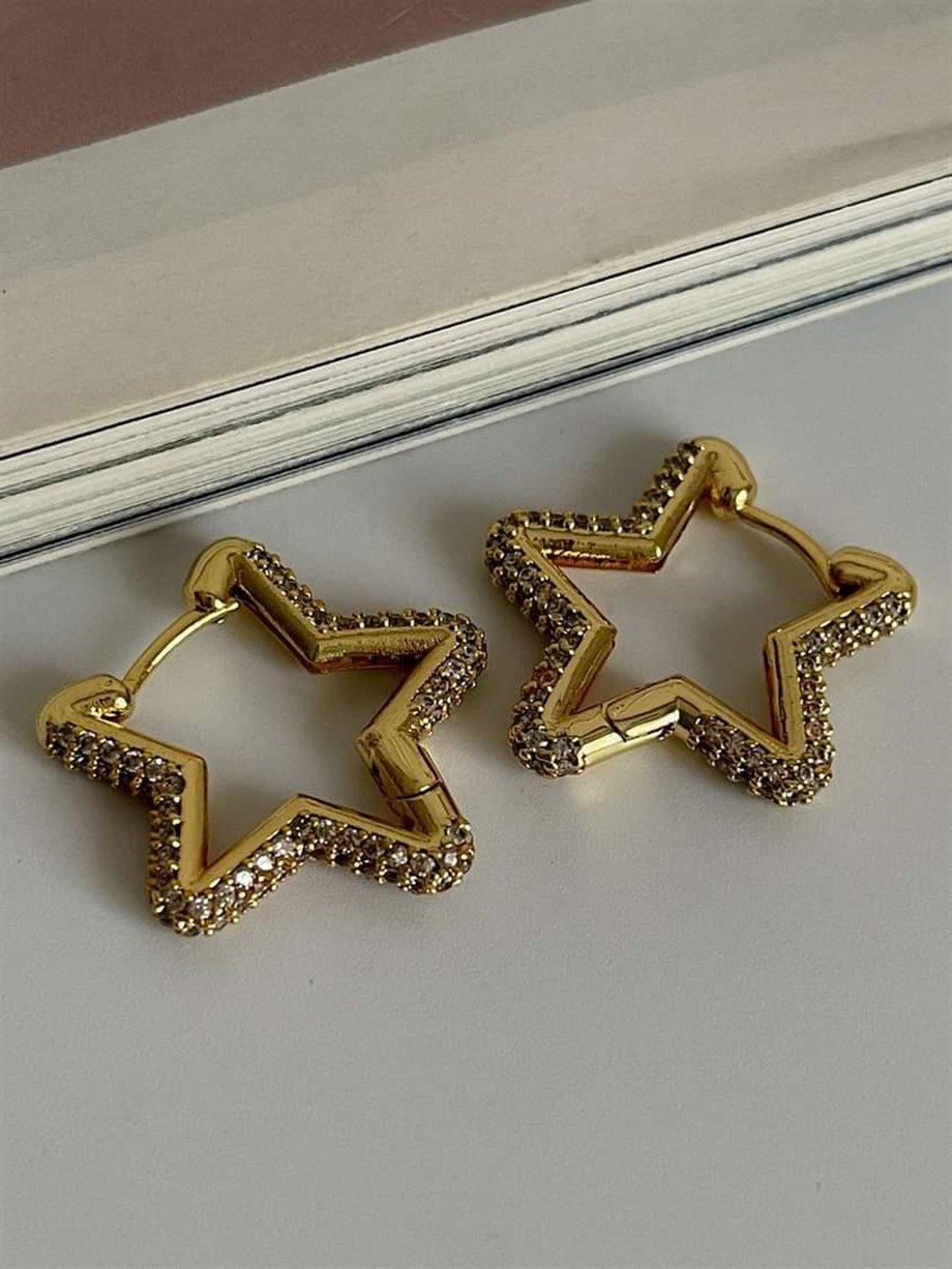 Özel Seri Vip Full Zirkon Taşlı Yıldız Küpe (2.20 Cm)