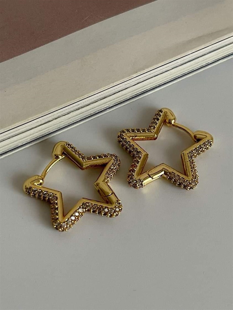 Özel Seri Vip Full Zirkon Taşlı Yıldız Küpe (2.20 Cm)