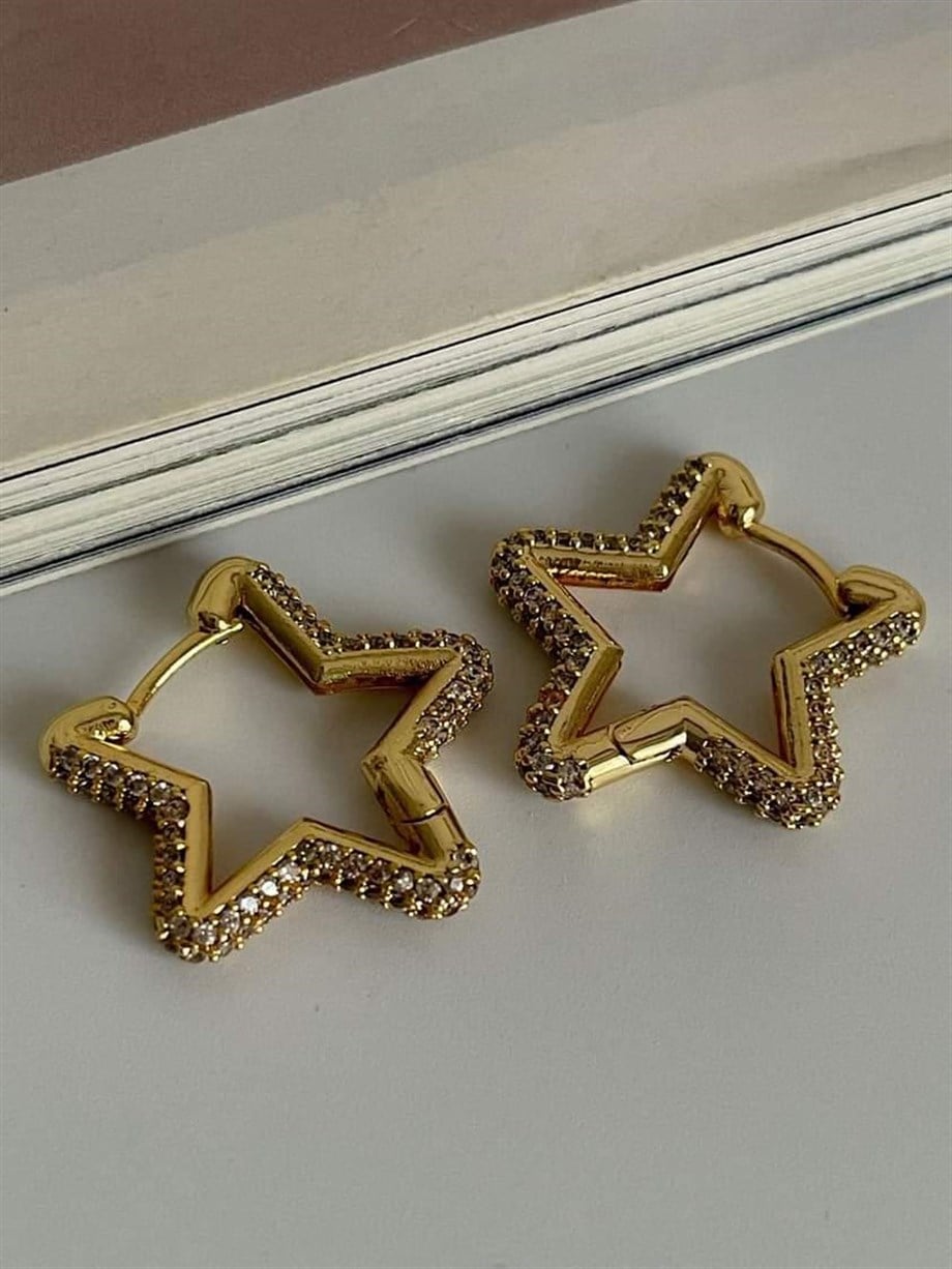 Özel Seri Vip Full Zirkon Taşlı Yıldız Küpe (2.20 Cm)