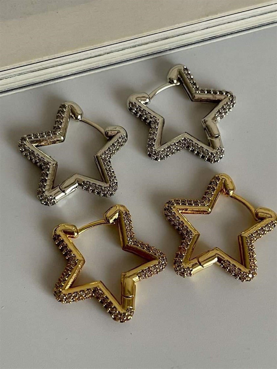 Özel Seri Vip Full Zirkon Taşlı Yıldız Küpe (2.20 Cm)