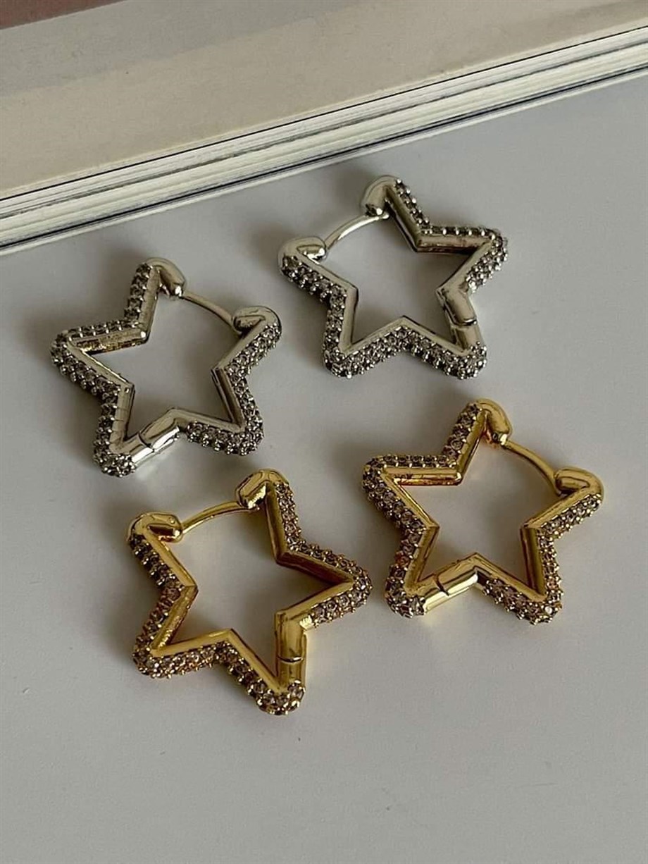 Özel Seri Vip Full Zirkon Taşlı Yıldız Küpe (2.20 Cm)
