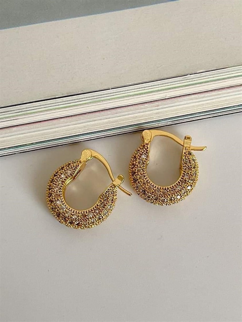 Özel Seri Vip Gold Full Zirkon Taşlı Halka Küpe (1.70 Cm)