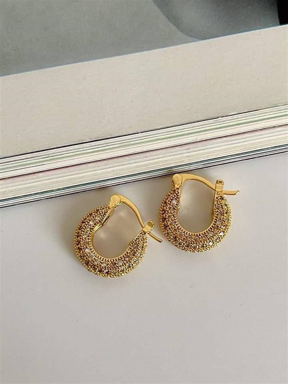 Özel Seri Vip Gold Full Zirkon Taşlı Halka Küpe (1.70 Cm)