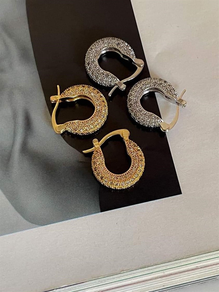 Özel Seri Vip Gold Full Zirkon Taşlı Halka Küpe (1.70 Cm)