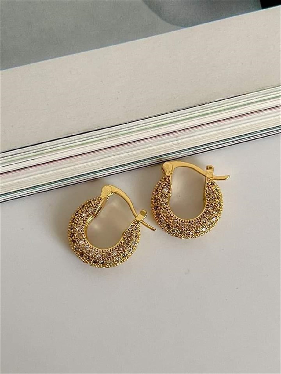 Özel Seri Vip Gold Full Zirkon Taşlı Halka Küpe (1.70 Cm)