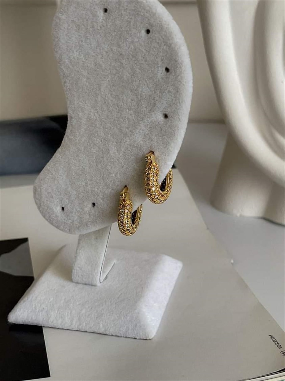 Özel Seri Vip Gold Full Zirkon Taşlı Halka Küpe (1.70 Cm)