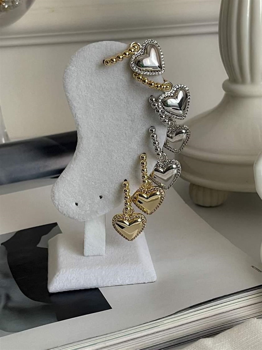 Özel Seri Vip Gold Gümüş Kalp Küpe (3.20 Cm)