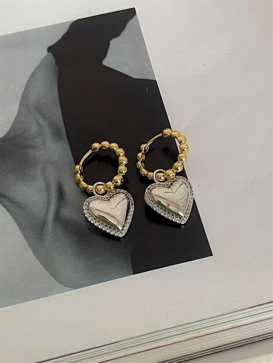 Özel Seri Vip Gold Gümüş Kalp Küpe (3.20 Cm)