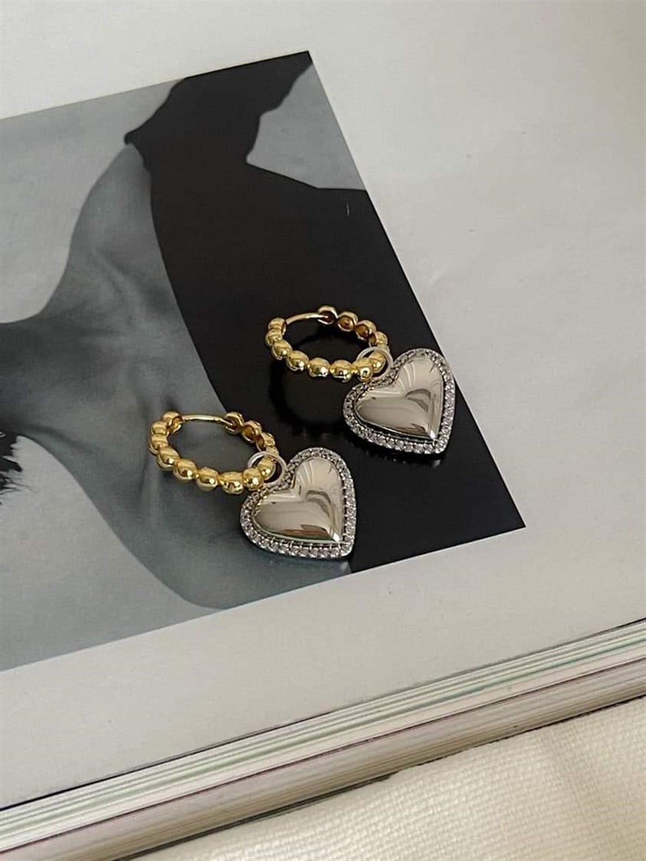 Özel Seri Vip Gold Gümüş Kalp Küpe (3.20 Cm)