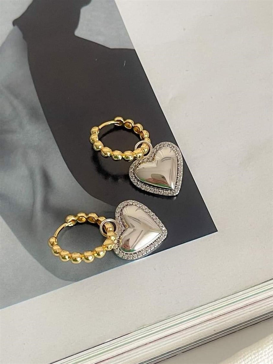 Özel Seri Vip Gold Gümüş Kalp Küpe (3.20 Cm)