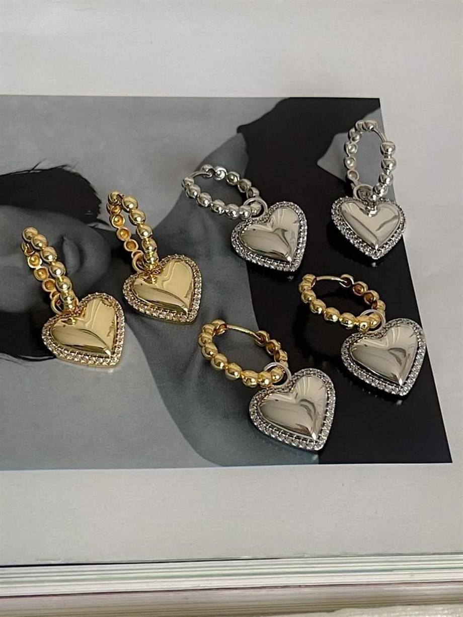 Özel Seri Vip Gold Gümüş Kalp Küpe (3.20 Cm)