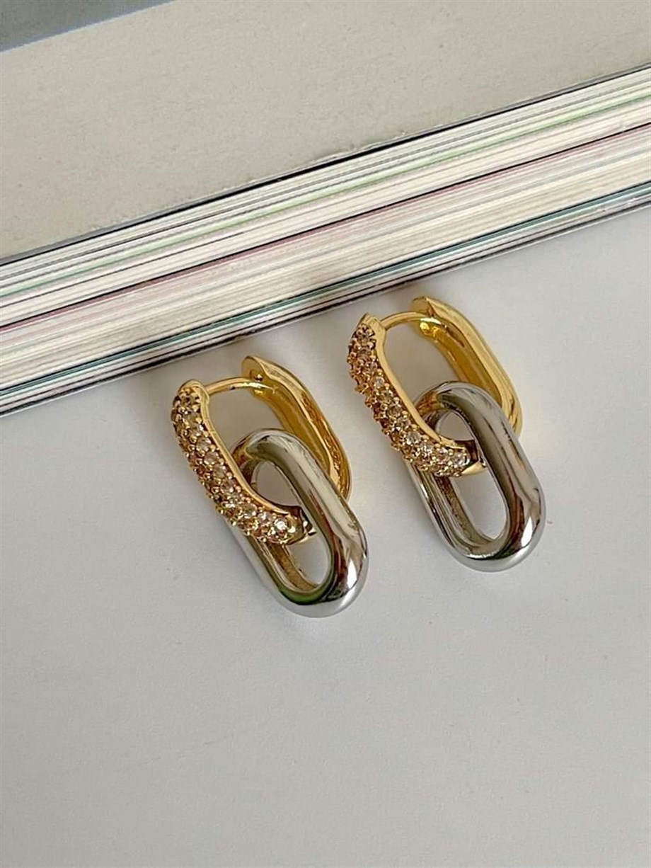 Özel Seri Vip Gold Gümüş Kombinli Küpe (2.5 Cm)