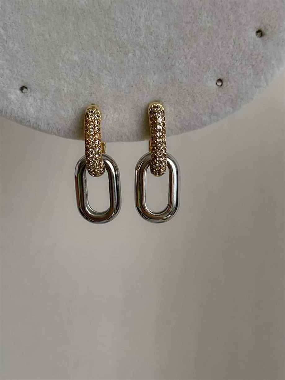 Özel Seri Vip Gold Gümüş Kombinli Küpe (2.5 Cm)