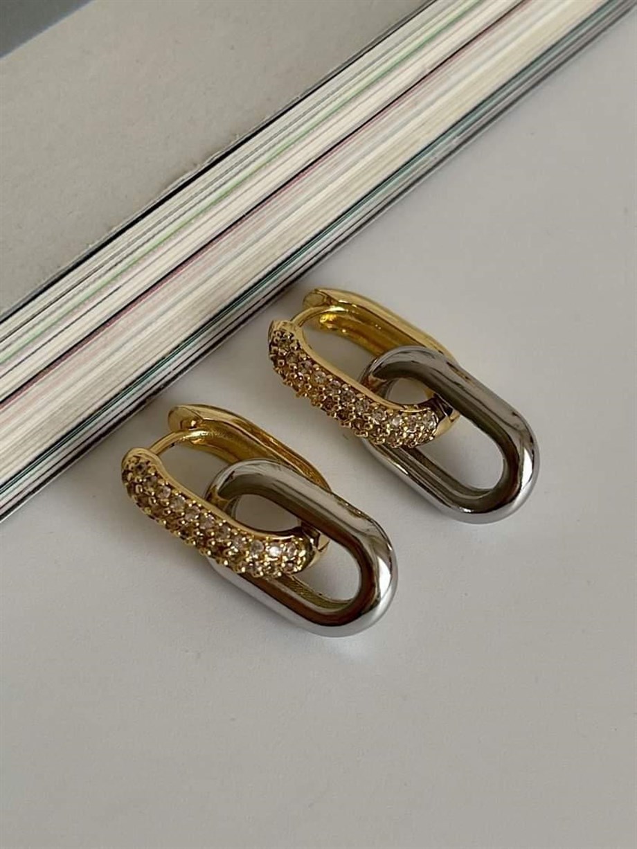 Özel Seri Vip Gold Gümüş Kombinli Küpe (2.5 Cm)