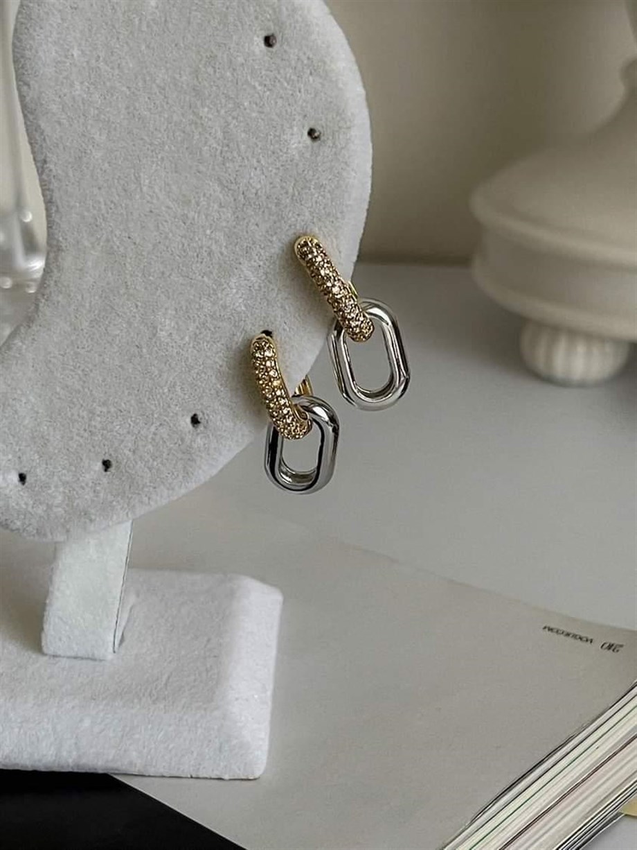 Özel Seri Vip Gold Gümüş Kombinli Küpe (2.5 Cm)