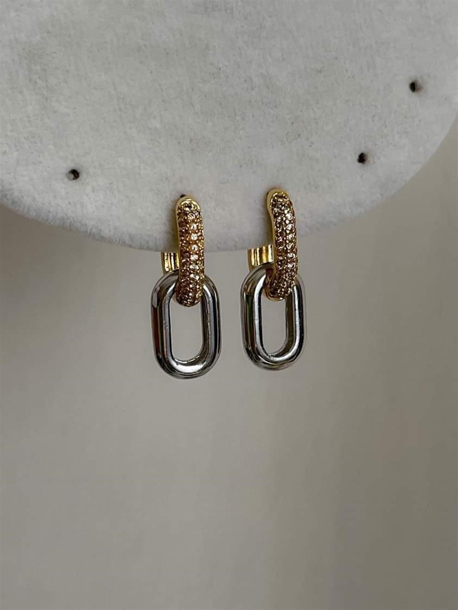 Özel Seri Vip Gold Gümüş Kombinli Küpe (2.5 Cm)