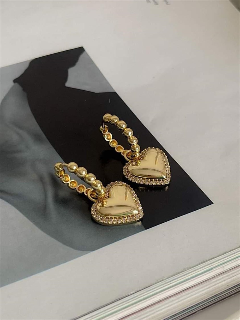 Özel Seri Vip Gold Kalp Küpe (3.20 Cm)
