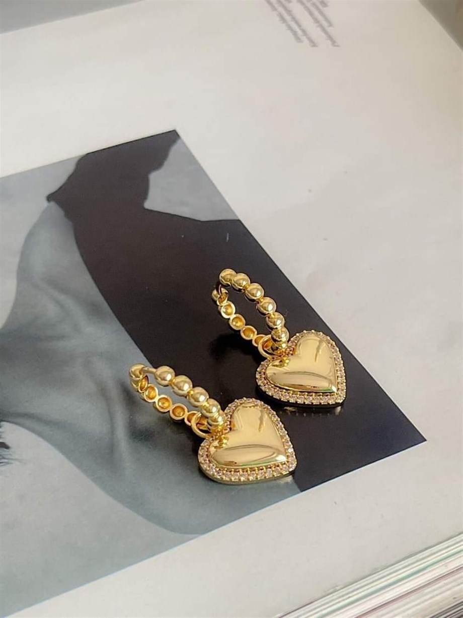 Özel Seri Vip Gold Kalp Küpe (3.20 Cm)