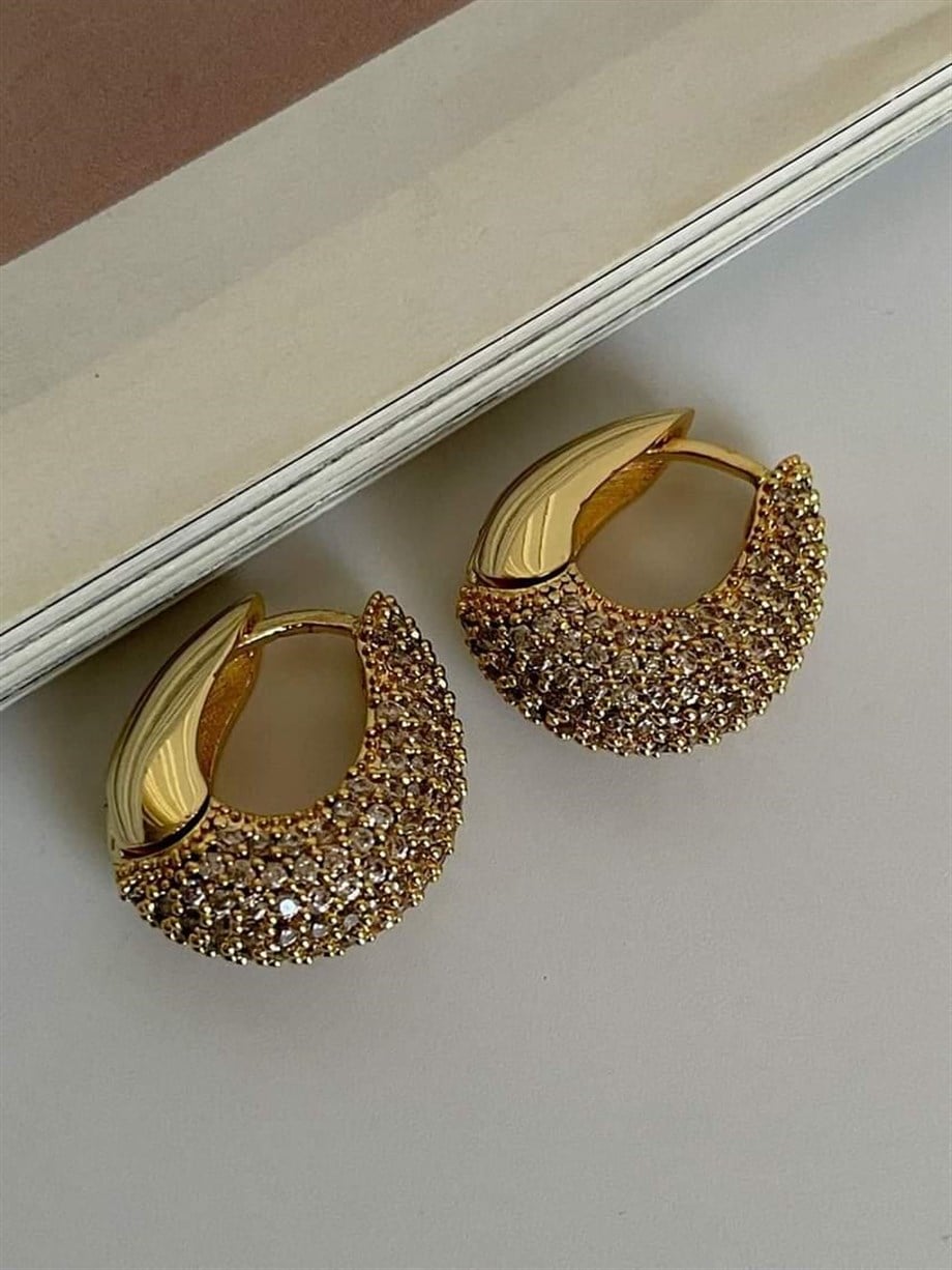 Özel Seri Vip Gold Renk Zirkon Taşlı Küpe (2 Cm)