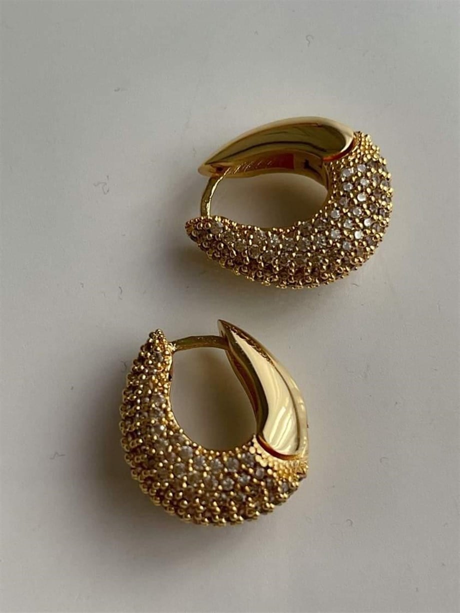 Özel Seri Vip Gold Renk Zirkon Taşlı Küpe (2 Cm)
